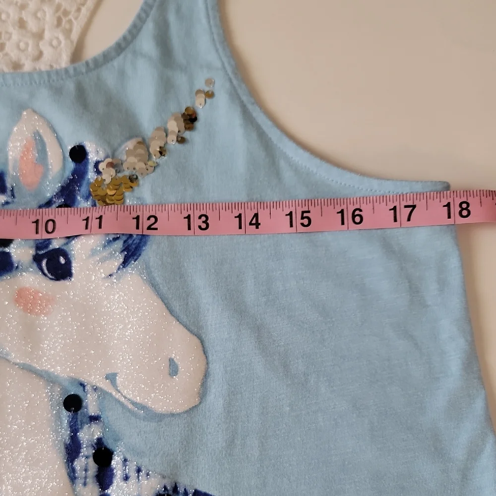 Justice Girls Unicorn Graphic Racerback Tee Blue Size L 14-16